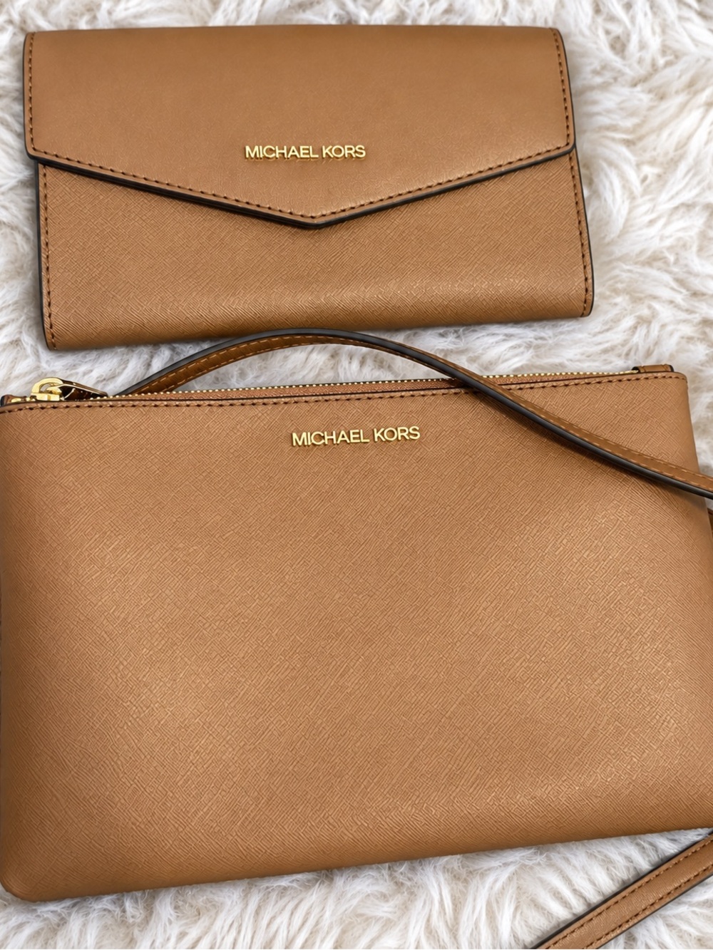 Michael Kors Camel Saffiano Leather shoulder bag and Envelope handbag
